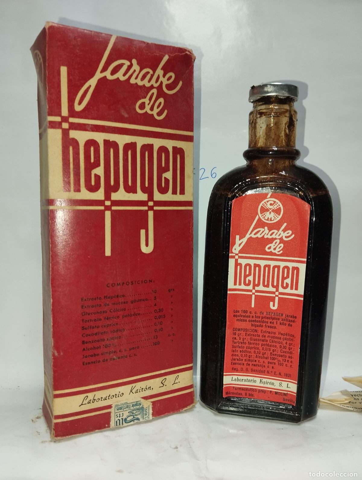 Cajas y cajitas met&aacute;licas: FRASCO DE FARMACIA HEPAGEN LAB. KAIRON SEVILLA PARA COLECCI&Oacute;N