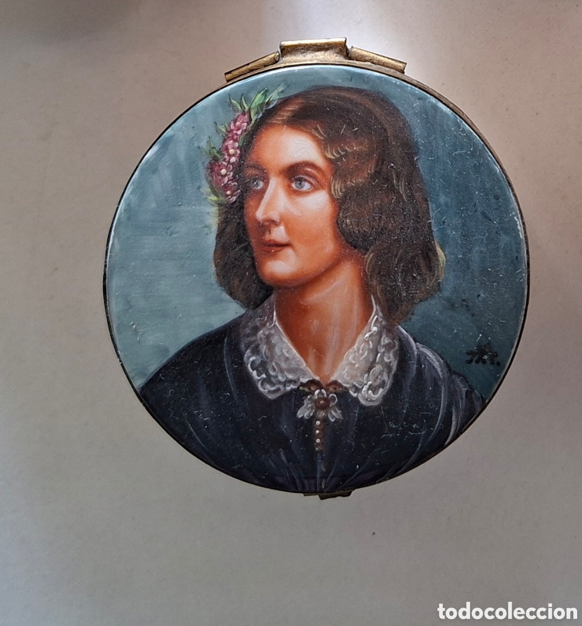 Cajas y cajitas met&aacute;licas: ANTIGUA CAJITA DE PORCELANA BIDASOA SIGLO XIX RETRATO PINTADO A MANO