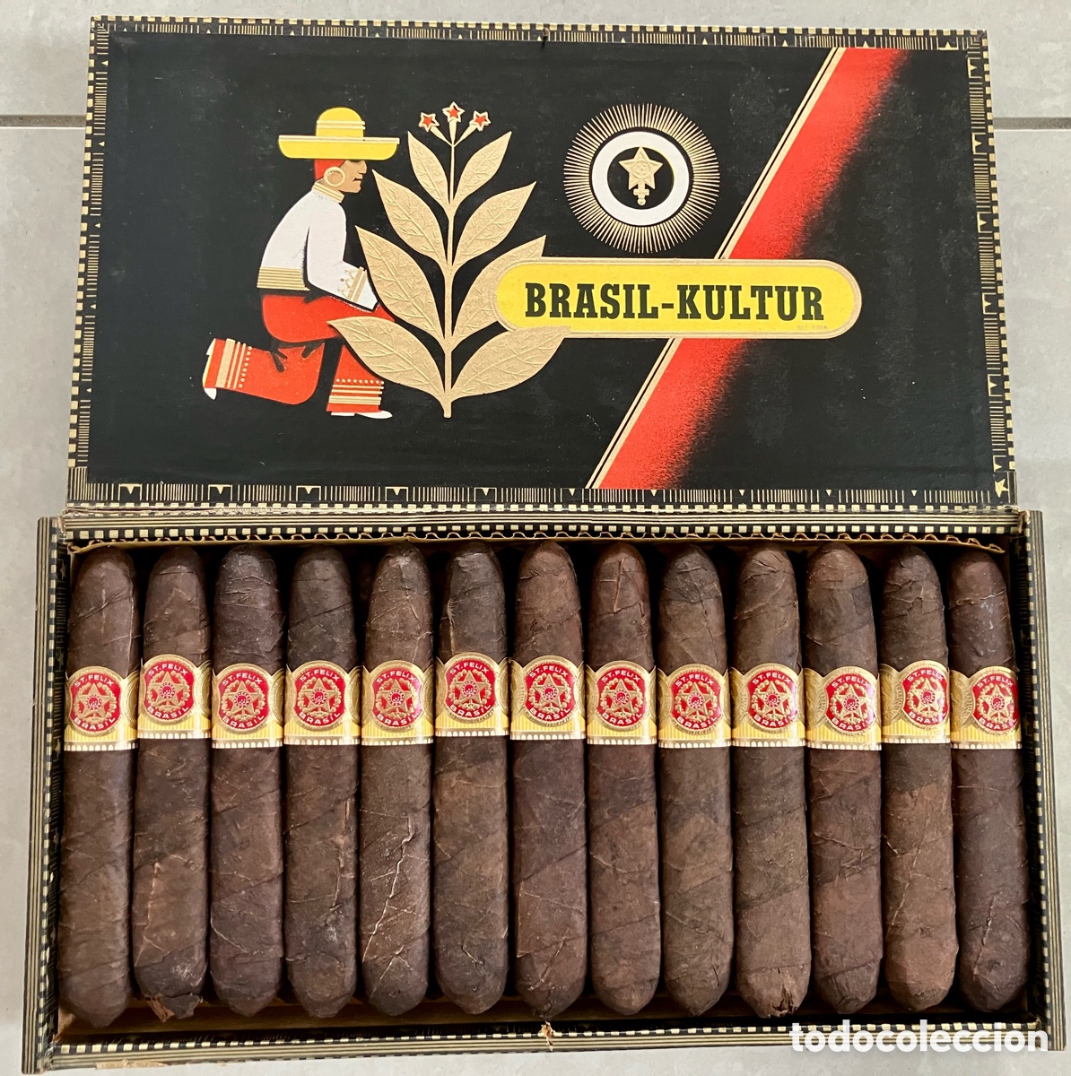 Cajas y cajitas met&aacute;licas: 1926-1932 caja de puros &bdquo;Brasil Kultur&ldquo; decoracion vieja - original de fabrica de tabacos