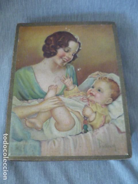 Casse e cassette metalliche: ANTIGUA CAJA CONFITERIA MADRE CON BEBE EN CARTON 21 X 2 X 16 CM