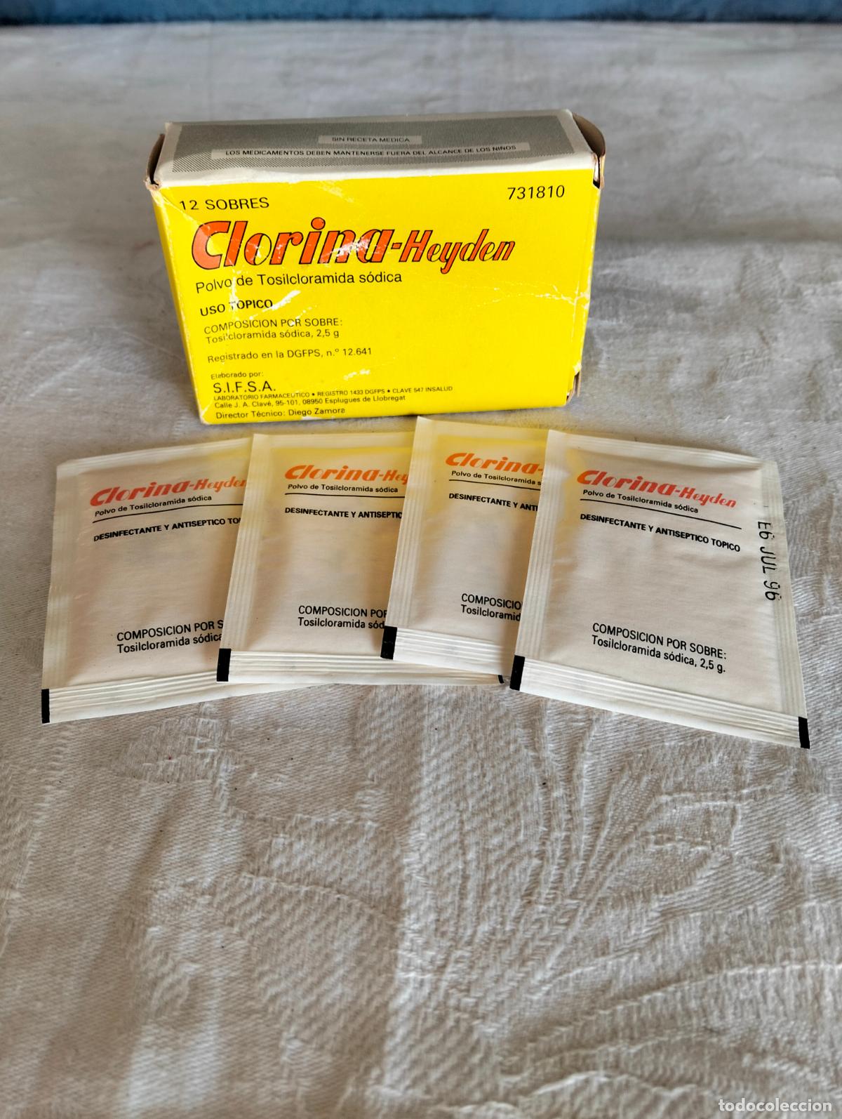 Cajas y cajitas met&aacute;licas: Caja antigua medicamento desinfectante Clorina-Heyden polvo de tosilcloramida s&oacute;dica sifsa a&ntilde;os 90
