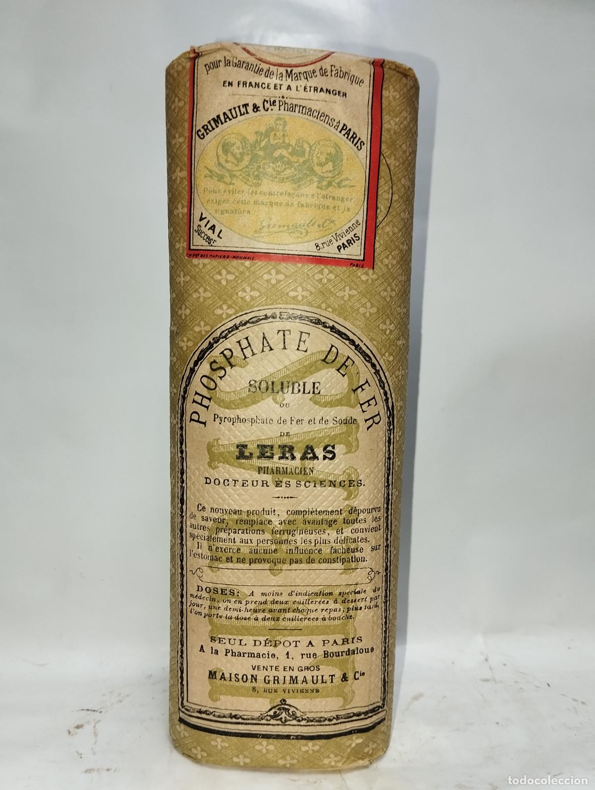 Cajas y cajitas met&aacute;licas: FRASCO DE FARMACIA PHOSPHATE DE FER LERAS PAR&Iacute;S JARABE ELIXIR // MEDICAMENTO ANTIGUO