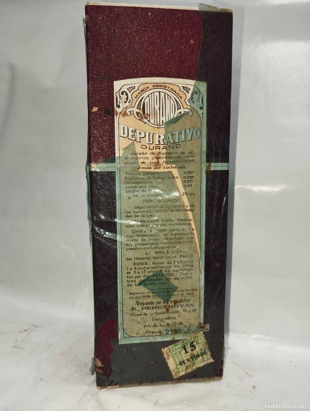 Cajas y cajitas met&aacute;licas: CAJA FRASCO DE FARMACIA DEPURATIVO DURAND M&Aacute;LAGA // MEDICAMENTO ANTIGUO