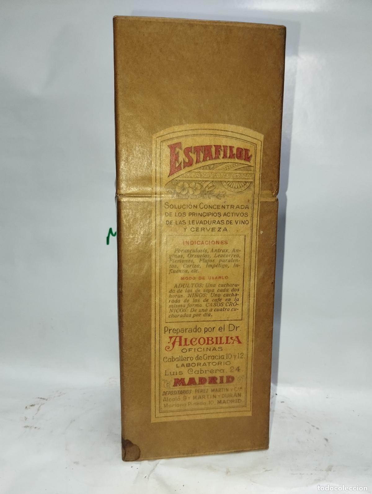 Cajas y cajitas met&aacute;licas: CAJA FRASCO DE FARMACIA JARABE ESTAFILOL DR. ALCOBILLA MADRID // MEDICAMENTO ANTIGUO
