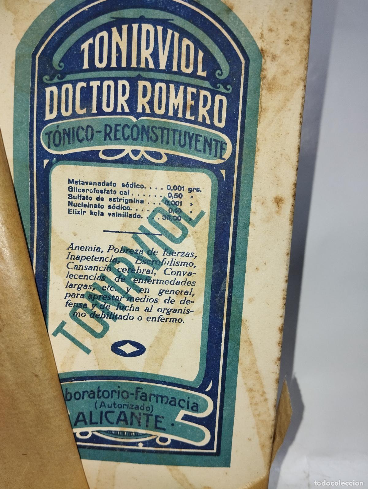 Cajas y cajitas met&aacute;licas: FRASCO DE FARMACIA JARABE TONIRVIOL DR. ROMERO ALICANTE // MEDICAMENTO ANTIGUO