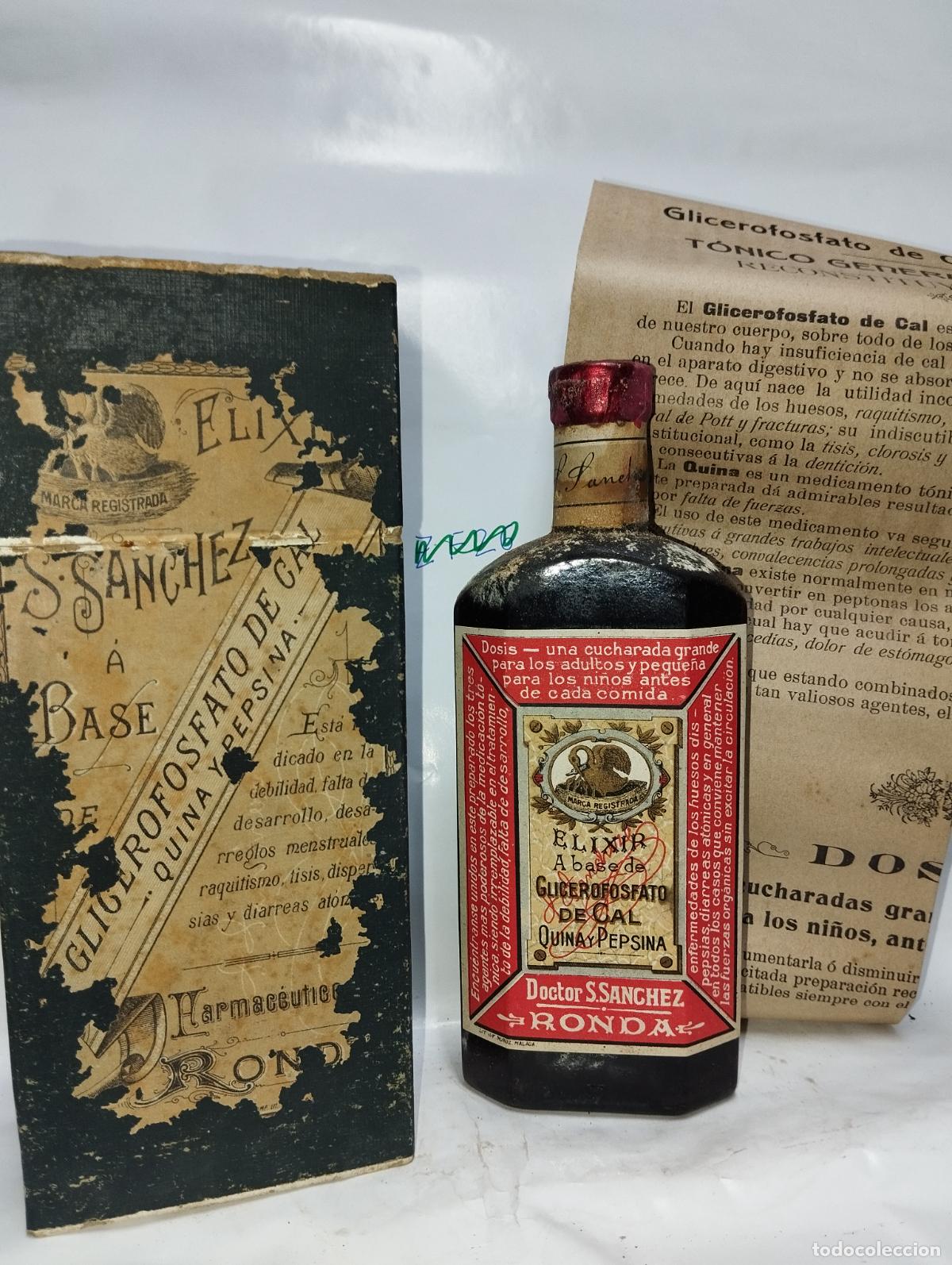 Cajas y cajitas met&aacute;licas: FRASCO DE FARMACIA ELIXIR QUINA Y PEPSINA DR. S&Aacute;NCHEZ RONDA // MEDICAMENTO ANTIGUO