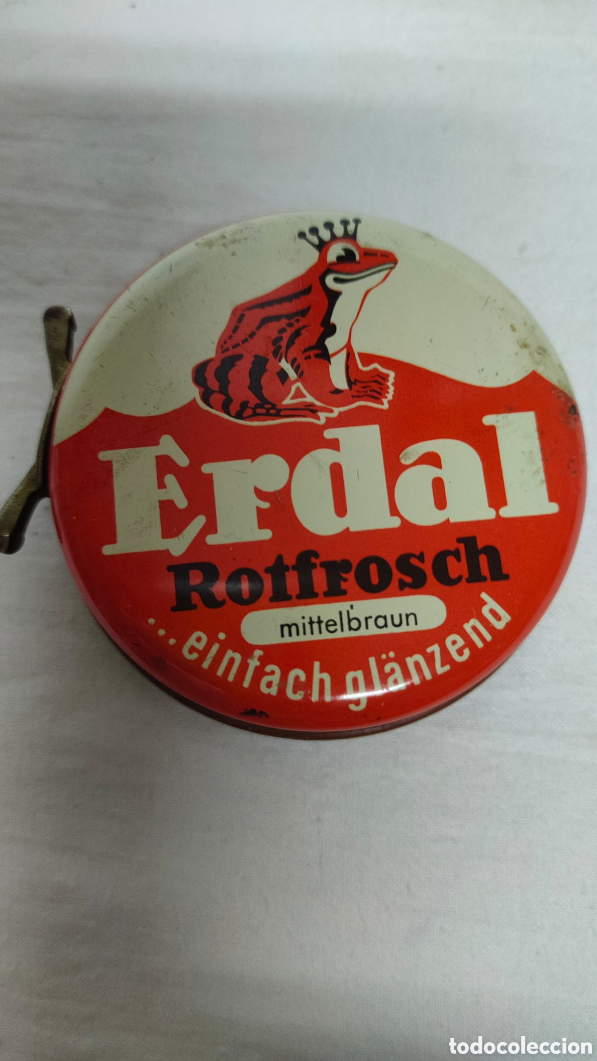 Cajas y cajitas met&aacute;licas: LATA MET&Aacute;LICA DE BET&Uacute;N/CREMA PARA ZAPATOS.MARCA ERDAL.ALEMANIA.LA RANA ROJA .