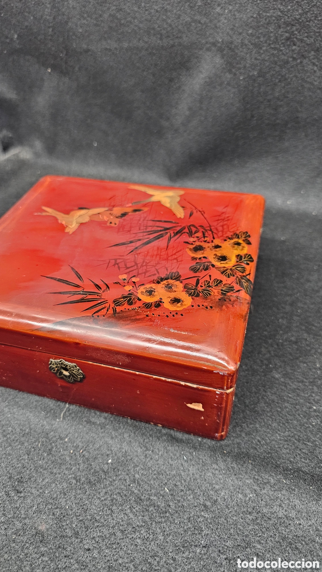 Cajas y cajitas met&aacute;licas: Antigua caja lacada japonesa de madera