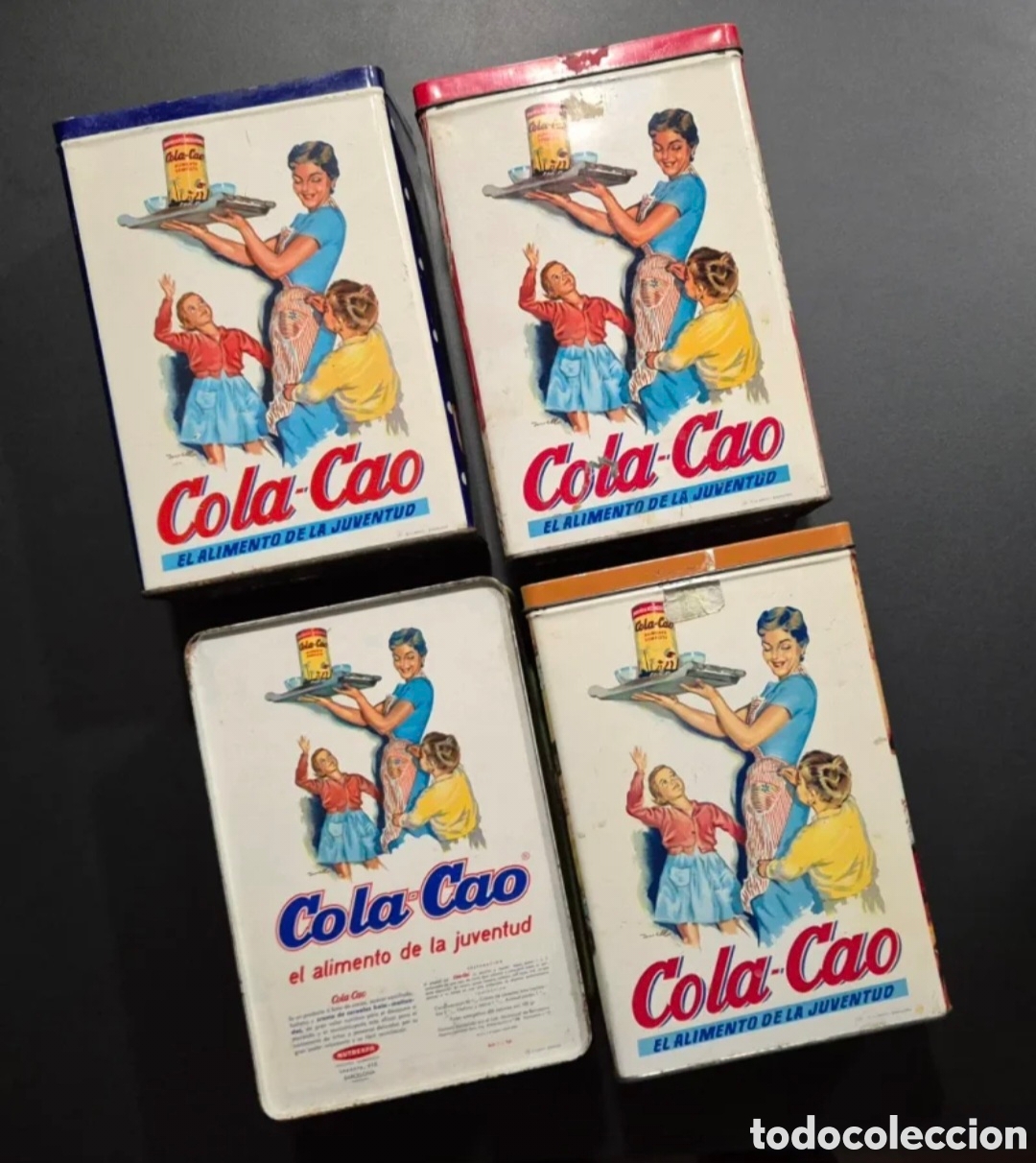 Cajas y cajitas met&aacute;licas: Lote 4 cajas Cola-Cao antiguas metal coleccionista