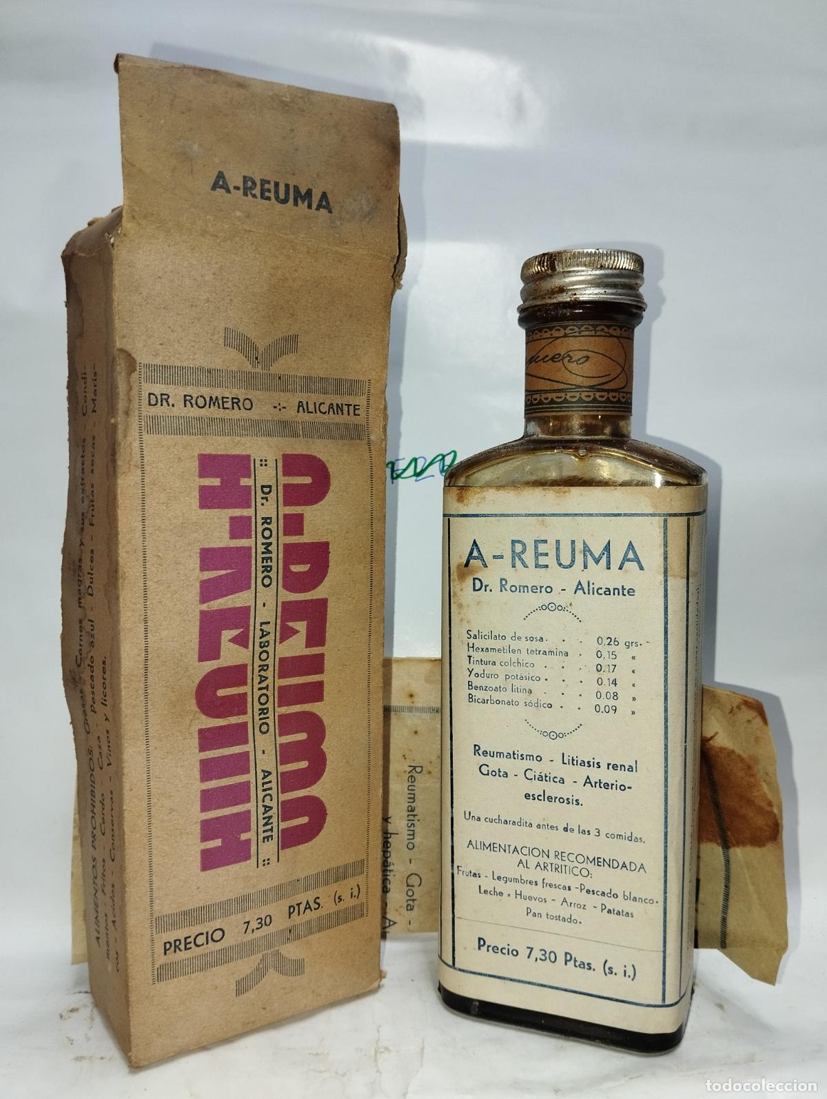Cajas y cajitas met&aacute;licas: FRASCO DE FARMACIA A. REUMA LAB. ALICANTE // MEDICAMENTO ANTIGUA