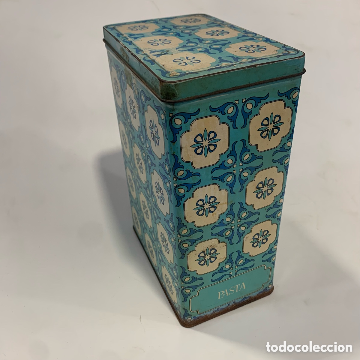 Cajas y cajitas met&aacute;licas: antigua caja de metal a&ntilde;os 60 cola-cao colacao pasta azul