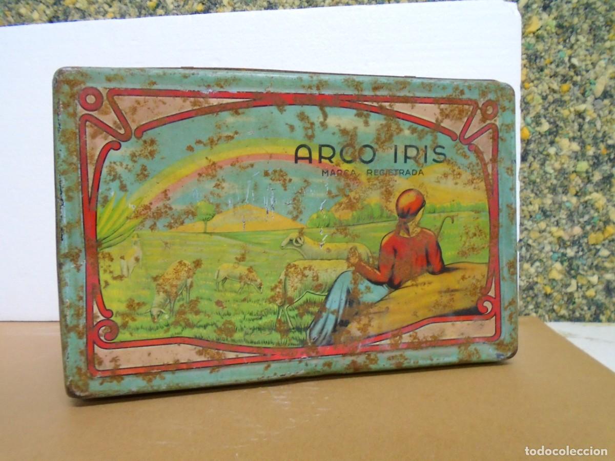 Cajas y cajitas met&aacute;licas: ANTIGUA LATA DE AZAFRANES,MARCAS NAVARRO Y ARCO IRIS,NOVELDA(ALICANTE)