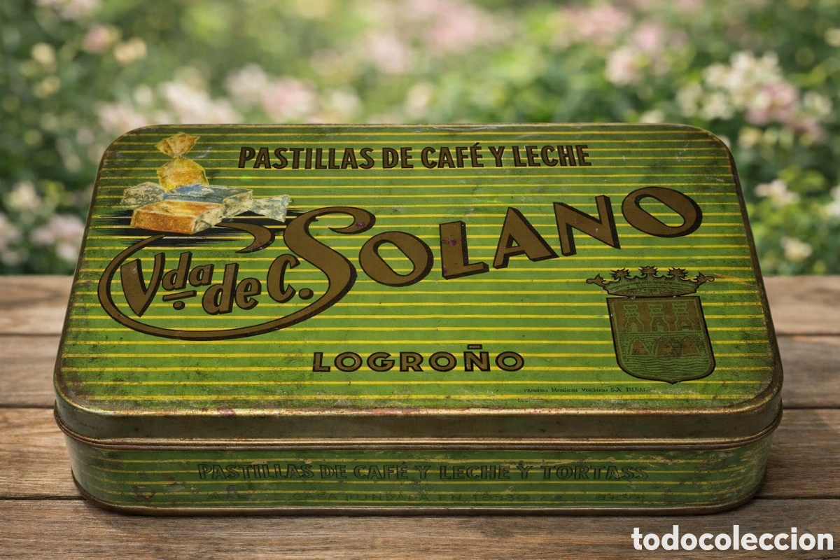 Cajas y cajitas met&aacute;licas: Lata publicitaria antigua Solano Logro&ntilde;o, caja met&aacute;lica vintage muy decorativa
