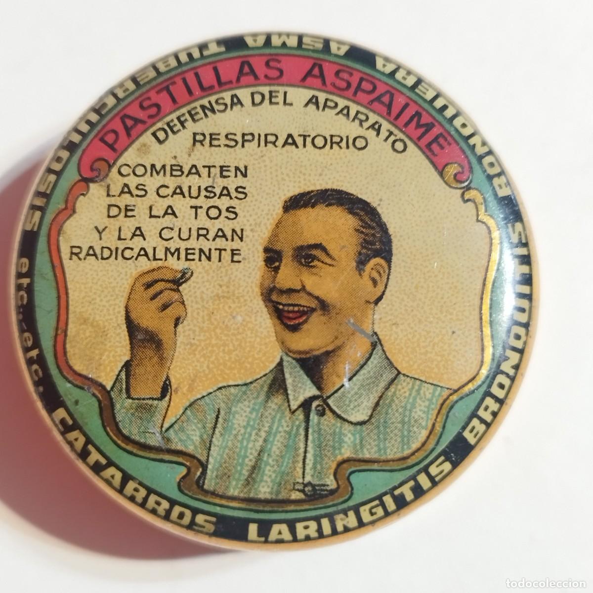 Cajas y cajitas met&aacute;licas: CAJA METALICA LITOGRAFIADA DE FARMACIA - PASTILLAS ASPAIME - 5,5 cm DIAMETRO - MUY BUEN ESTADO -