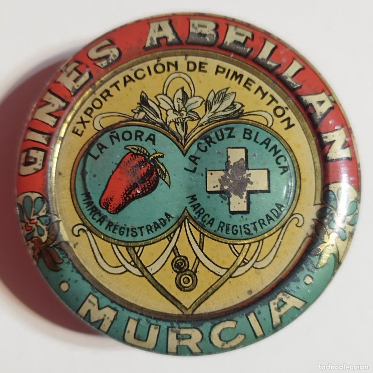 Cajas y cajitas met&aacute;licas: CAJA METALICA LITOGRAFIADA - GINES ABELLAN - EXPORTACION PIMENTON . MURCIA - MUY BUEN ESTADO -