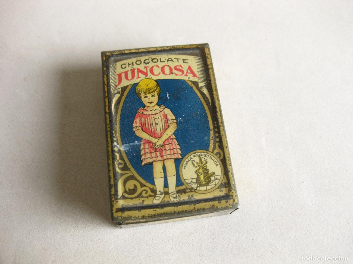 Cajas y cajitas met&aacute;licas: ANTIGUA CAJA DE LATA LITOGRAFIADA DE CHOCOLATES Y CACAO JUNCOSA. BARCELONA