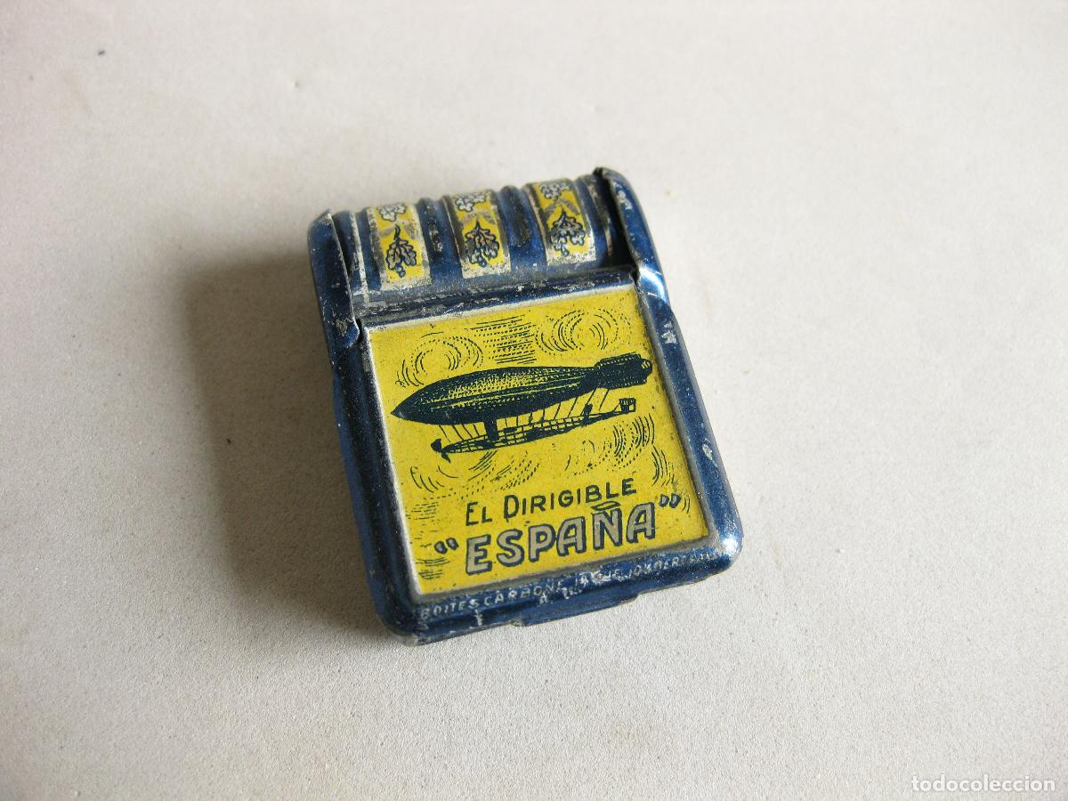 Cajas y cajitas met&aacute;licas: CAJA DE LATA CERILLERA LITOGRAFIADA PAYA DEL DIRIGIBLE ESPA&Ntilde;A Y EL MONOPLANO BLERIOT.