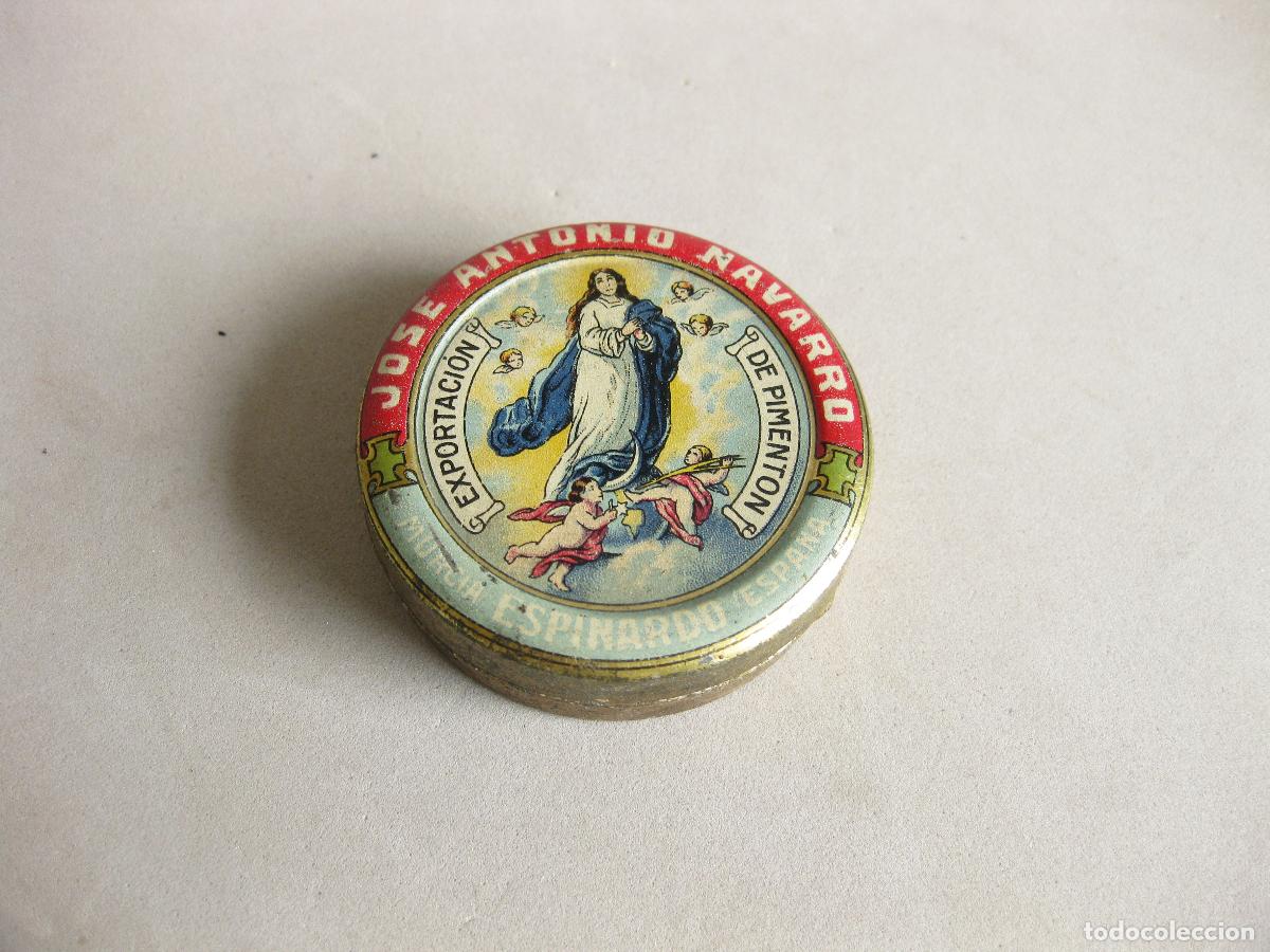 Cajas y cajitas met&aacute;licas: ANTIGUA CAJA DE LATA LITOGRAFIADA DE PIMENT&Oacute;N JOSE ANTONIO NAVARRO. MURCIA. INMACULADA CONCEPCI&Oacute;N