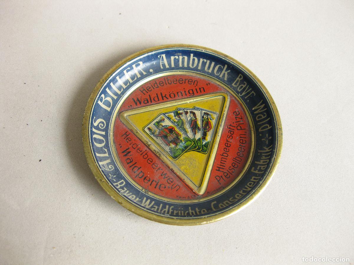 Cajas y cajitas met&aacute;licas: PLATO DE LATA LITOGRAFIADA DE CONSERVAS DE FRUTA ALOIS BILLER. BAYER WALDFR&Uuml;CHTE KONSERVEN FABRIK