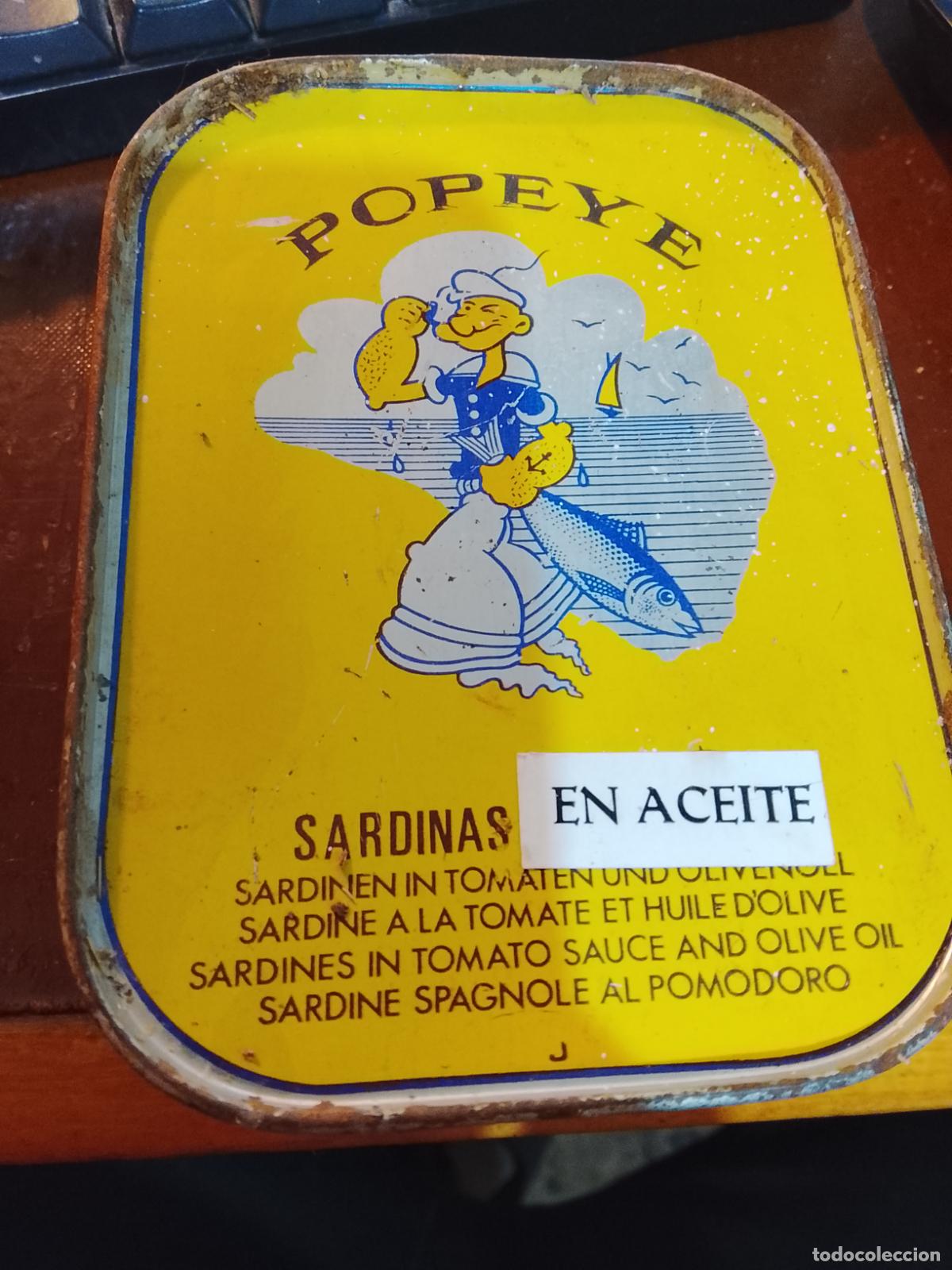 Cajas y cajitas met&aacute;licas: Antigua Lata de Sardinas POPEYE - Ignacio G. Montes (Gij&oacute;n) - A&ntilde;os 50/60 - Litograf&iacute;a Vintage- Vacia