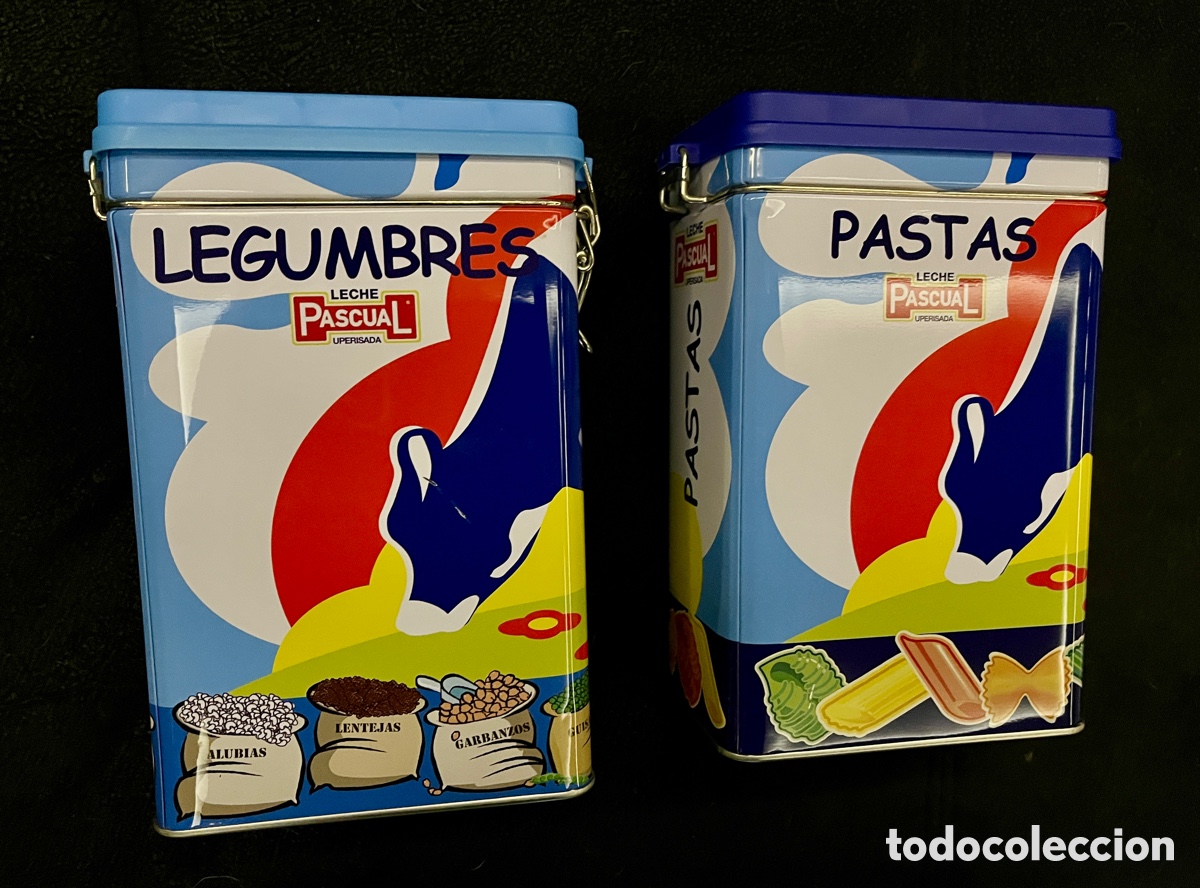 Cajas y cajitas met&aacute;licas: Dos Cajas Recipientes Botes de lata (Pascual) para &ldquo;legumbres&rdquo; y/&oacute; &ldquo;Pasta&rdquo;