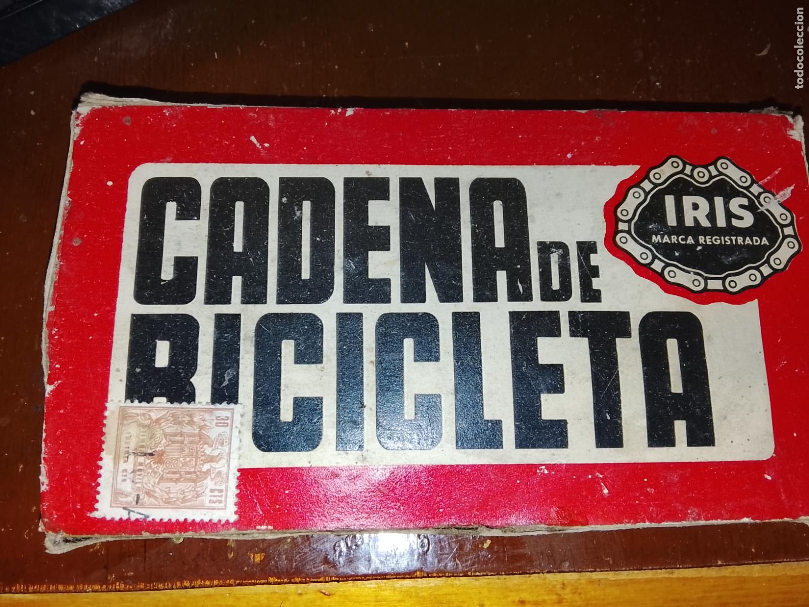 Cajas y cajitas met&aacute;licas: Antigua Caja Vac&iacute;a de Cadena de Bicicleta IRIS - Eibar - Publicidad Retro Ciclismo-Sello Fiscal