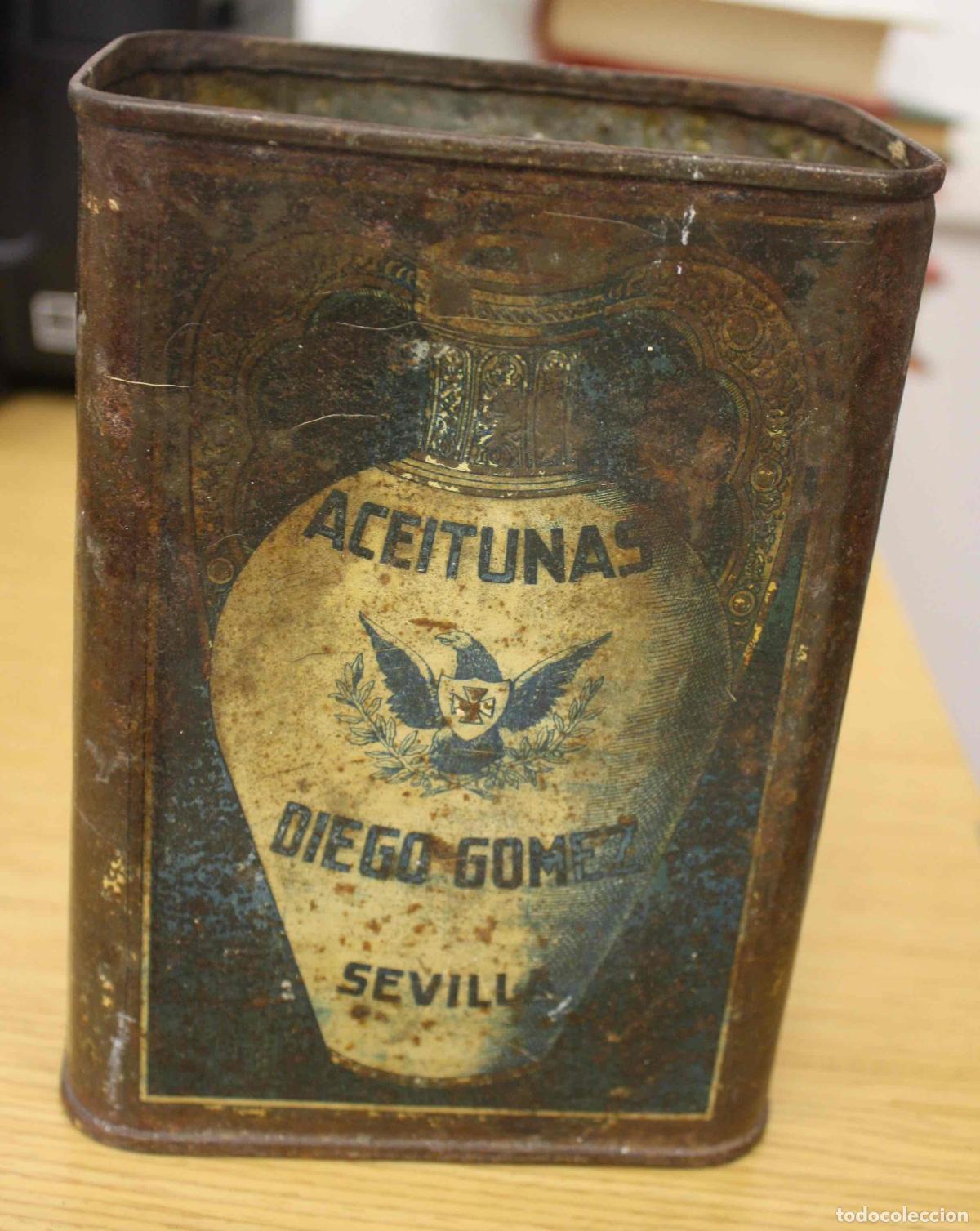 Cajas y cajitas met&aacute;licas: CAJA METALICA ANTIGUA ACEITUNAS DIEGO GOMEZ. SEVILLA.