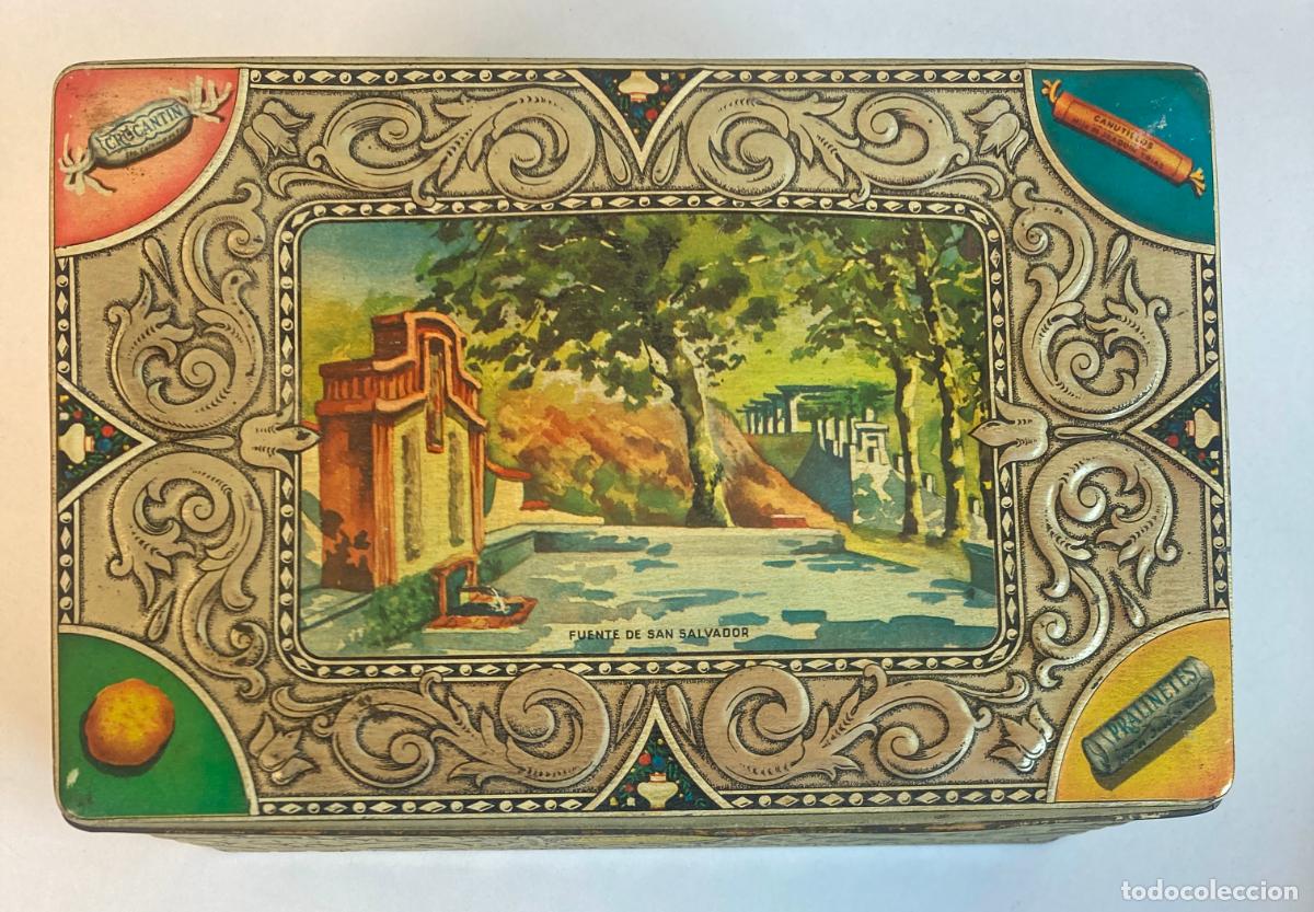 Cajas y cajitas met&aacute;licas: CAJA MET&Aacute;LICA, HIJO DE JOAQU&Iacute;N TRIAS. POSTRE TEULAS. SANTA COLOMA DE FARNES. FUENTE DE SAN SALVADOR.