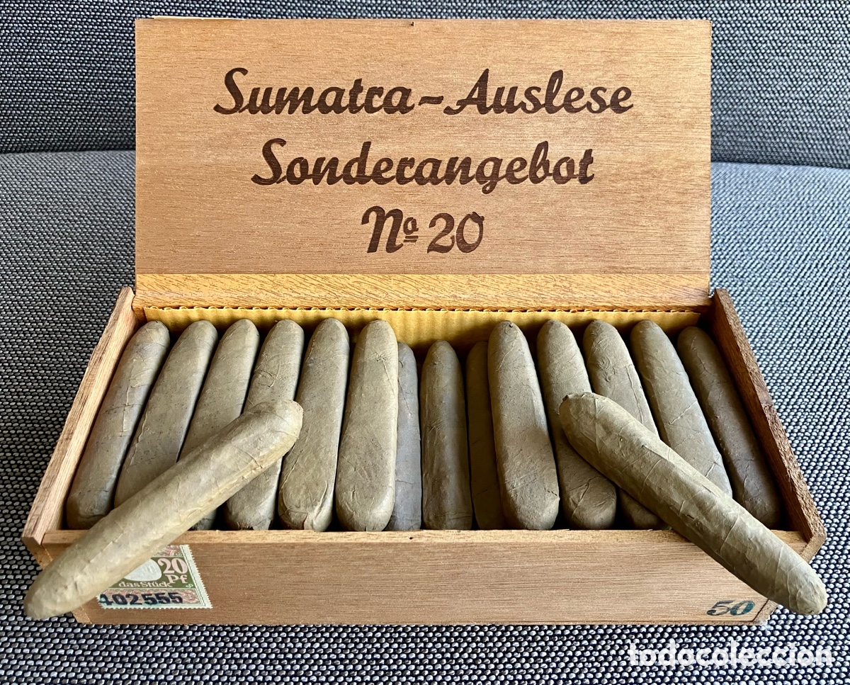 Cajas y cajitas met&aacute;licas: 1926-1932 caja de puros &bdquo;Sumatra Auslese&rdquo; decoracion vieja - original de fabrica de tabacos