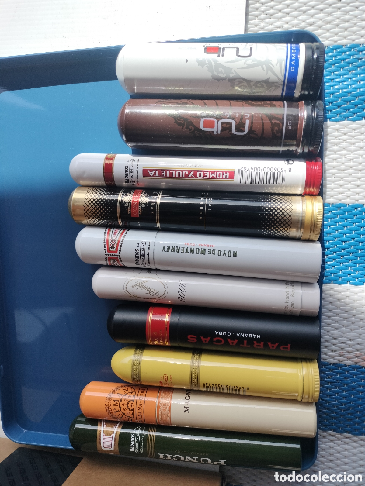 Cajas y cajitas met&aacute;licas: Lote 10 tubo de metal para puros