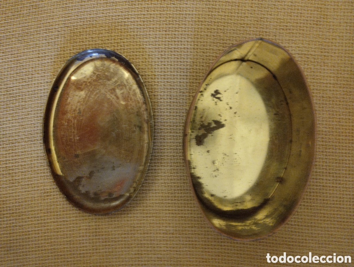 Cajas y cajitas met&aacute;licas: Lata tabaco ovalada antigua - Foto 7