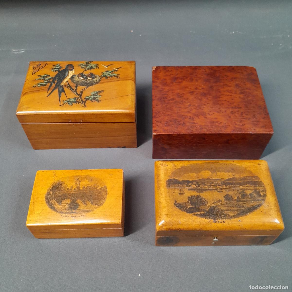 Boxes and metal boxes: LOTE DE CUATRO CAJITAS DE MADERA DECORADAS. MAUCHLINE WARE. FINALES S. XIX.