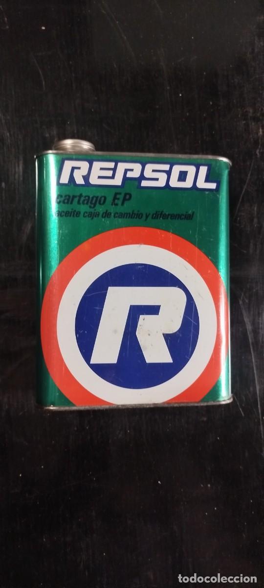 Cajas y cajitas met&aacute;licas: Lata aceite coche vac&iacute;a Repsol Cartago a&ntilde;os 80