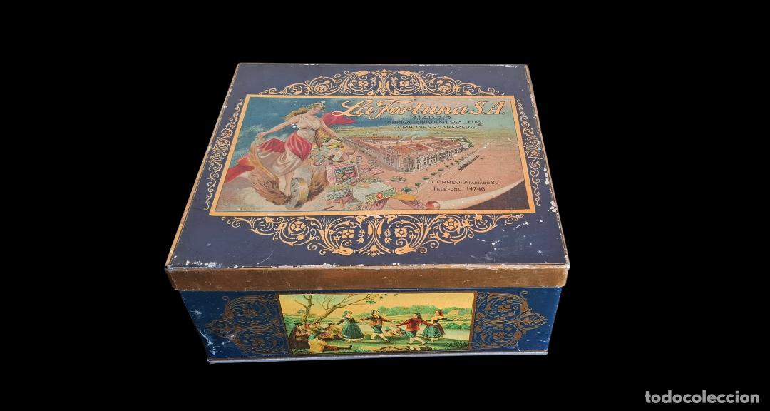Cajas y cajitas met&aacute;licas: (LA-260408)LATA LITOGRAFIADA LA FORTUNA FABRICA DE CHOCOLATES GALLETAS BOMBONES Y CARAMELOS(MADRID)