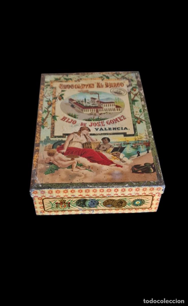 Cajas y cajitas met&aacute;licas: (LA-260414)LATA LITOGRAFIADA CHOCOLOTAS EL BARCO HIJO DE JOSE GOMEZ (VALENCIA)