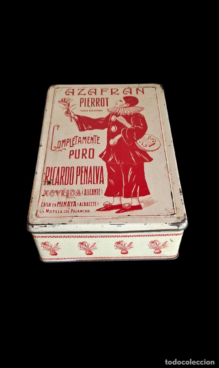 Cajas y cajitas met&aacute;licas: (LA-260415)LATA LITOGRAFIADA AZAFRAN PIERROT RICARDO PENALVA - NOVELDA (ALICANTE)