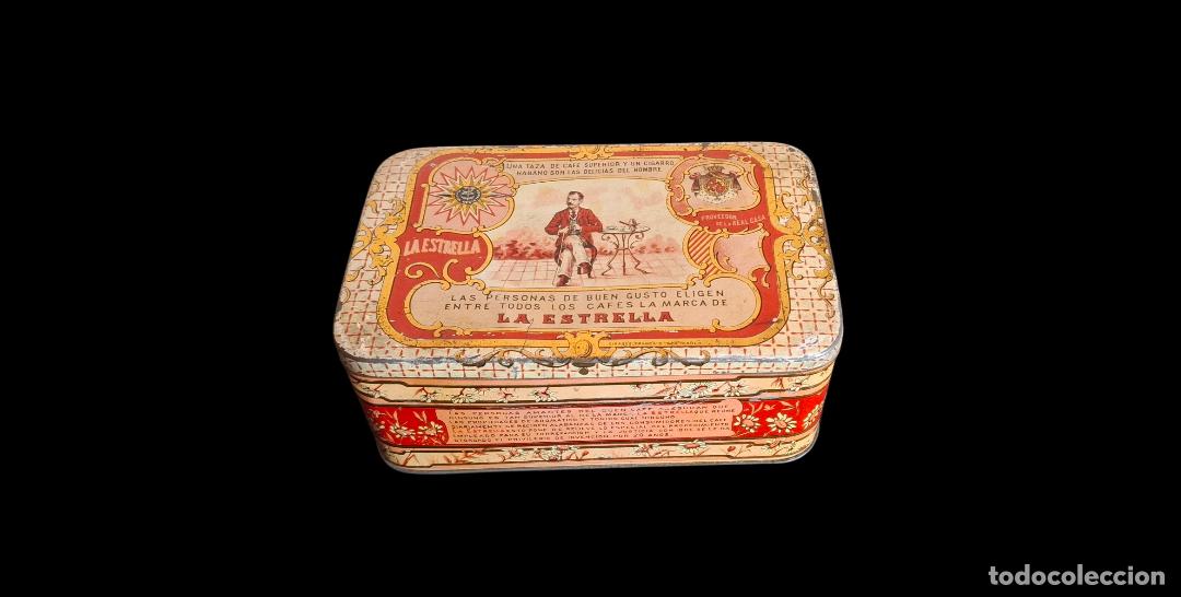 Cajas y cajitas met&aacute;licas: (LA-260419)LATA LITOGRAFIADA CAFES LA ESTRELLA DE JOSE GOMEZ TEJEDOR (BADAJOZ)