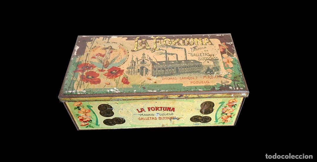 Cajas y cajitas met&aacute;licas: (LA-260423)LATA LITOGRAFIADA FABRICA DE GALLETAS Y BIZCOCHOS LA FOTUNA - POZUELO (MADRID)
