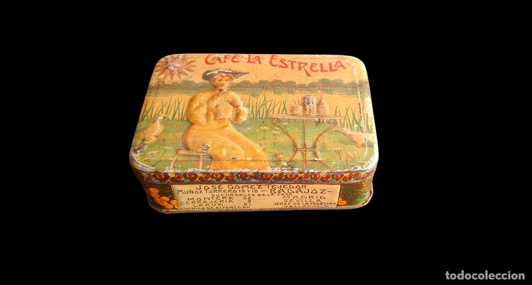 Cajas y cajitas met&aacute;licas: (LA-260428)LATA Litografiada con publicidad de CAFE LA ESTRELLA, Badajoz, Jose Gomez Tejedor