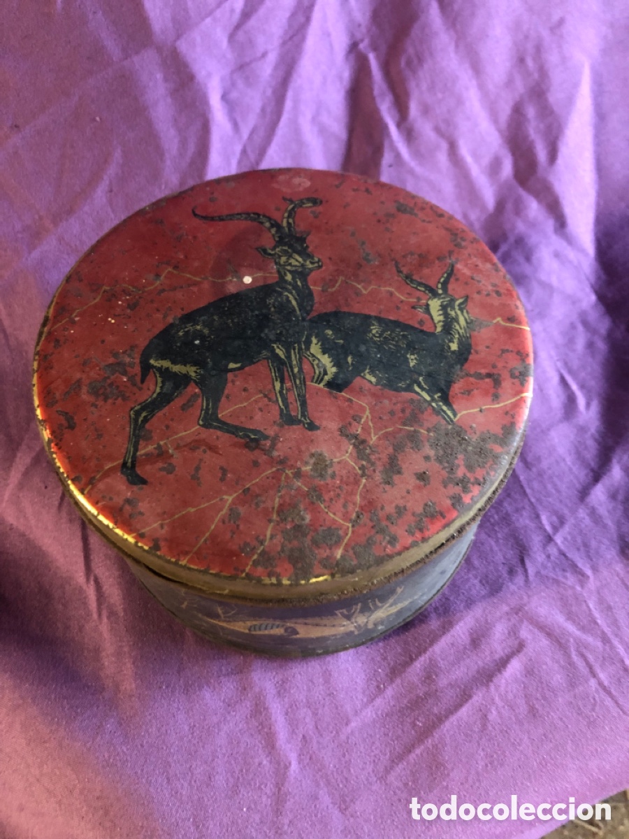 Cajas y cajitas met&aacute;licas: Lata de AZAFR&Aacute;N POLLUELOS NOVELDA ALICANTE especias caja de chapa imagenes chinas cabra montesa