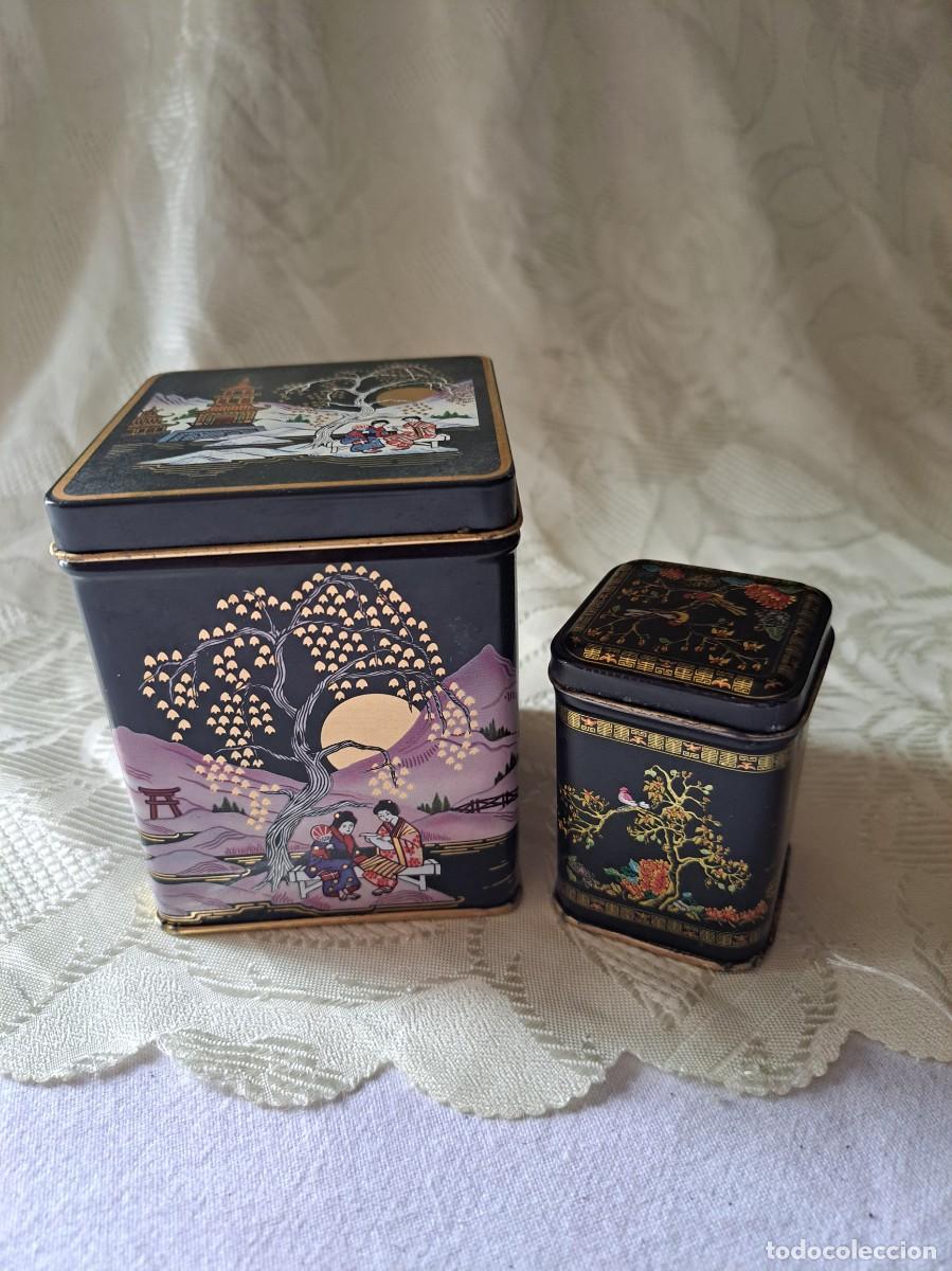 Blechdosen und Kisten: Lote de 2 cajas met&aacute;licas litografiadas con motivos chinescos, cajas de t&eacute;