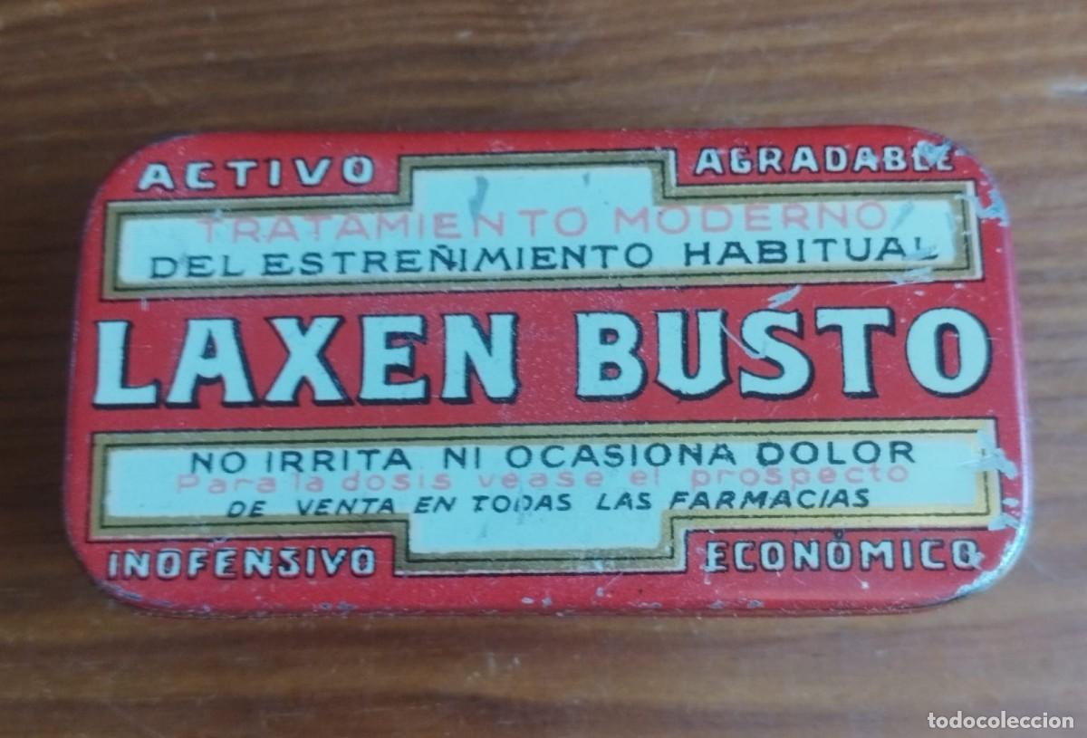 Cajas y cajitas met&aacute;licas: Cajita met&aacute;lica antigua de Laxen Busto, un medicamento laxante que fue muy popular en Espa&ntilde;a 1920
