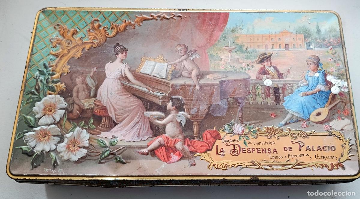 Cajas y cajitas met&aacute;licas: CAJA HOJALATA CONFITERIA LA DESPENSA DE PALACIO. 34 X 19 X 7 CM