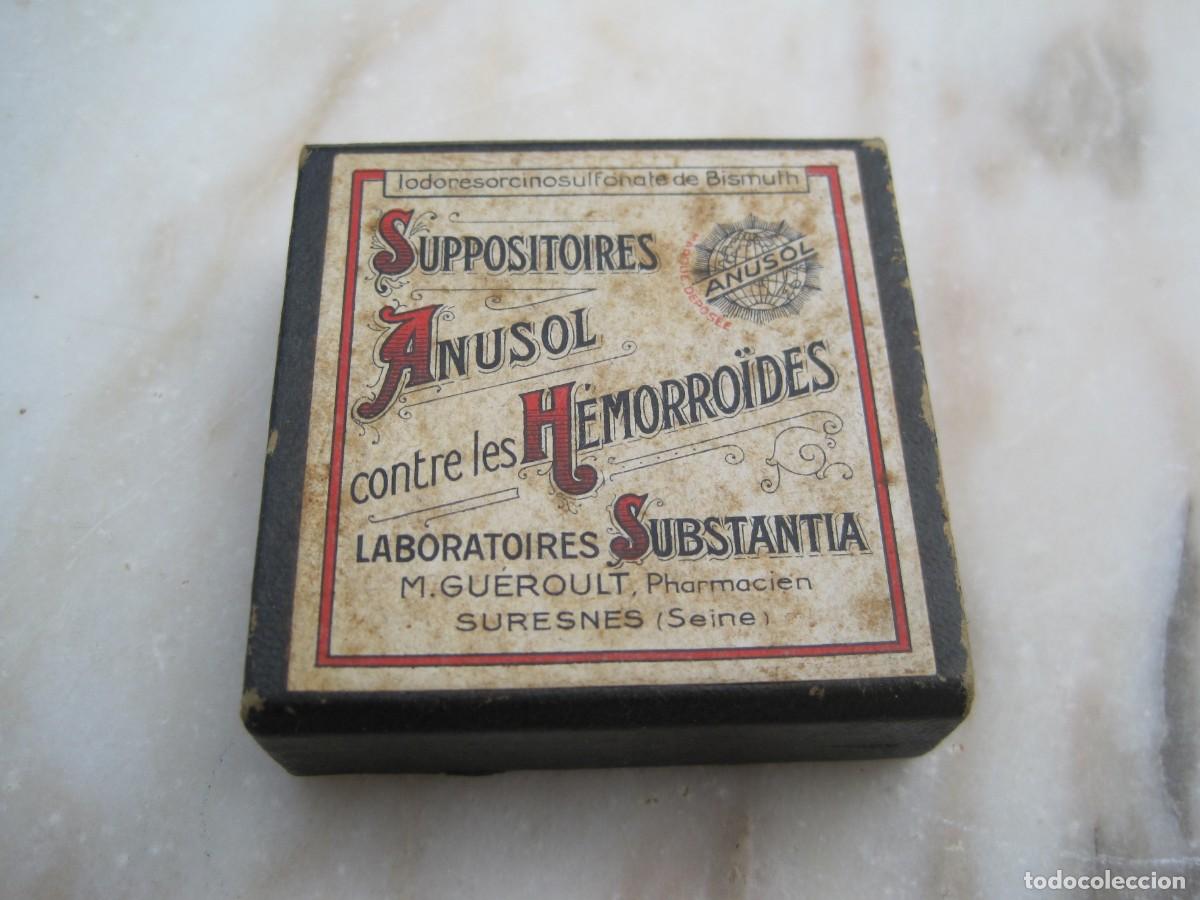 Cajas y cajitas met&aacute;licas: CAJA DE SUPOSITORIOS ANUSOL CONTRA LAS HEMORROIDES - FRANCIA - A&Ntilde;OS 30 - FARMACIA