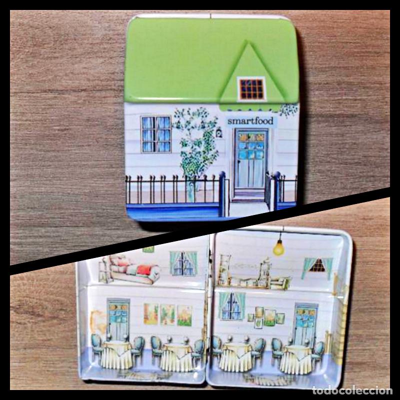 Cajas y cajitas met&aacute;licas: Caja de Metal 6 cm, Casa Miniatura, con dibujos muebles interior
