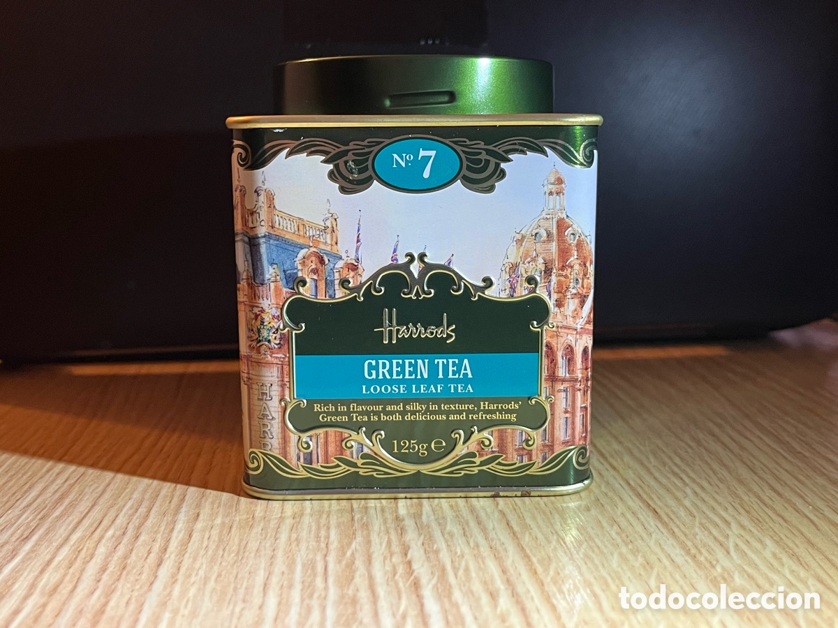 Cajas y cajitas met&aacute;licas: Caja met&aacute;lica HARRODS N&ordm; 7. Almacenes de lujo, Londres. London Green Tea. Loose leaf. Blended black