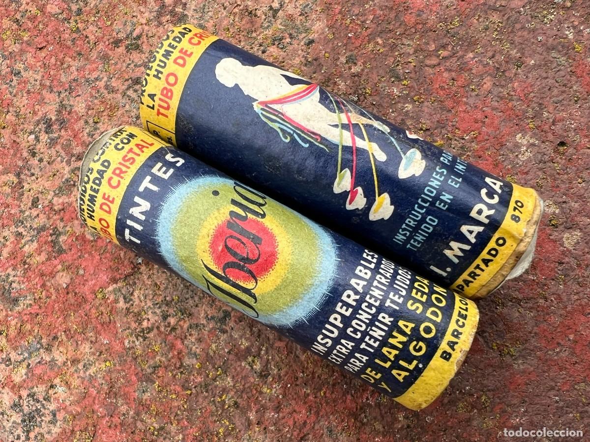 Cajas y cajitas met&aacute;licas: 2 TUBOS ANTIGUOS DE TINTES IBERIA SIN ABRIR