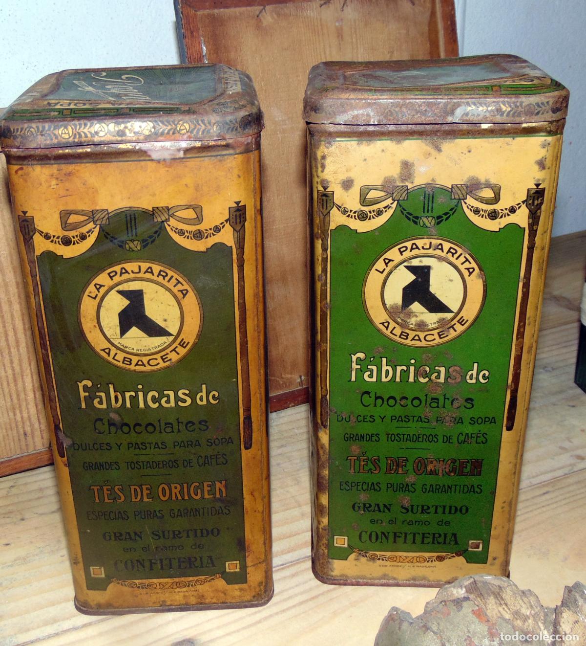 Cajas y cajitas met&aacute;licas: PAREJA DE LATAS DE COLMADO ALBACETE , ROYAL LA PAJARITA, 25 CM