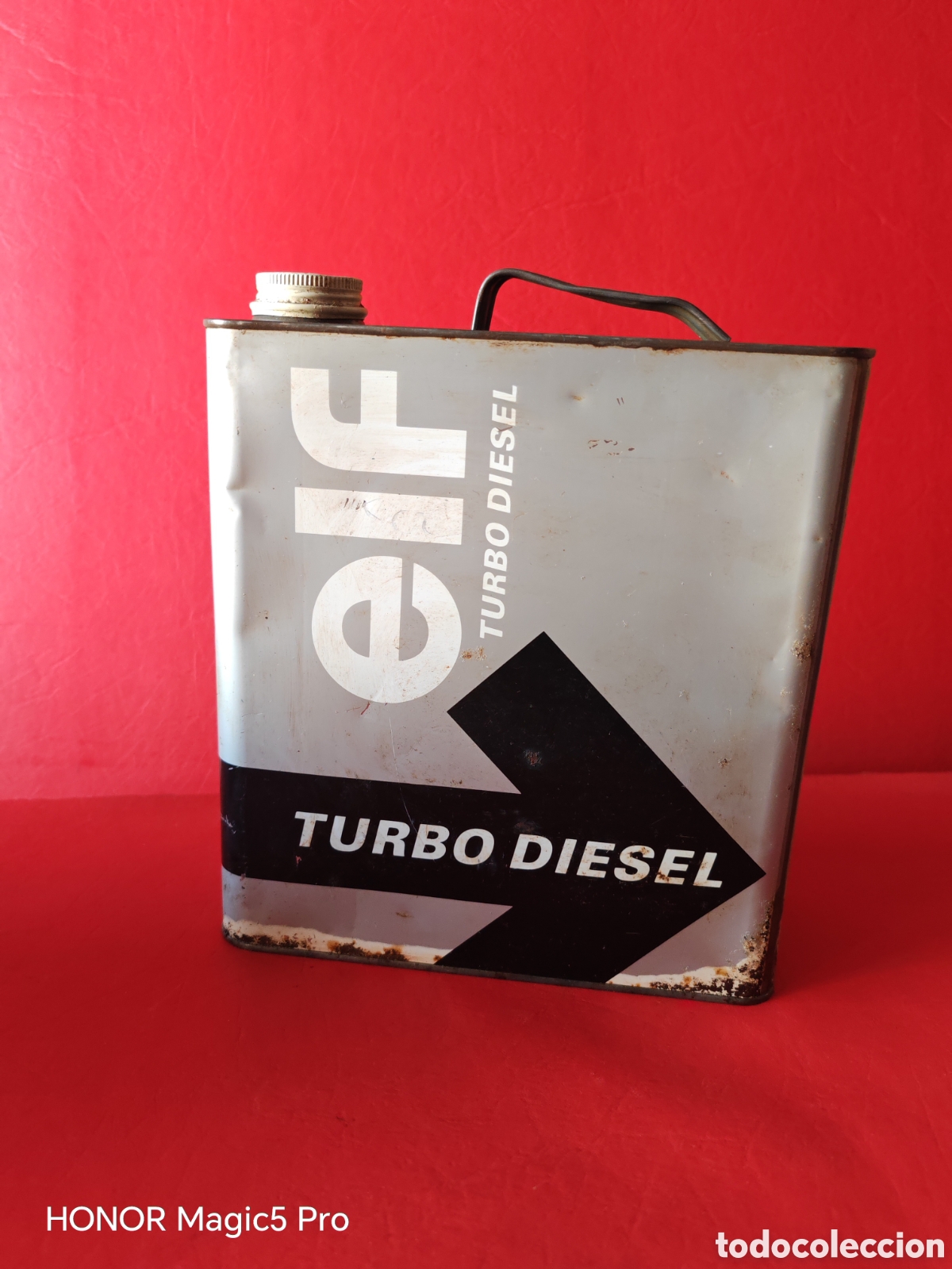 Cajas y cajitas met&aacute;licas: Lata de aceite ELF TURBO DIESEL de 5 litros, llena de aceite sin abrir