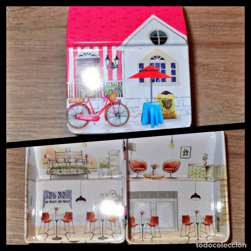 Cajas y cajitas met&aacute;licas: Caja de Metal 6 cm, Casa Miniatura, con dibujos muebles interior
